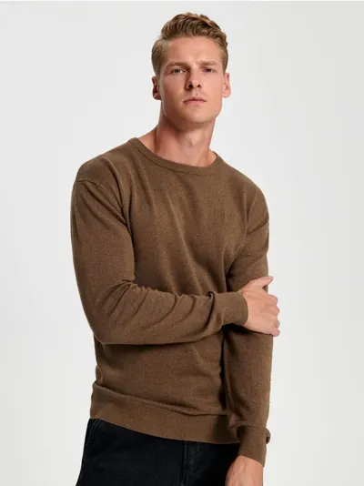 Sinsay Bawełniany sweter o regularnym kroju z melanżowej dzianiny. - brązowy