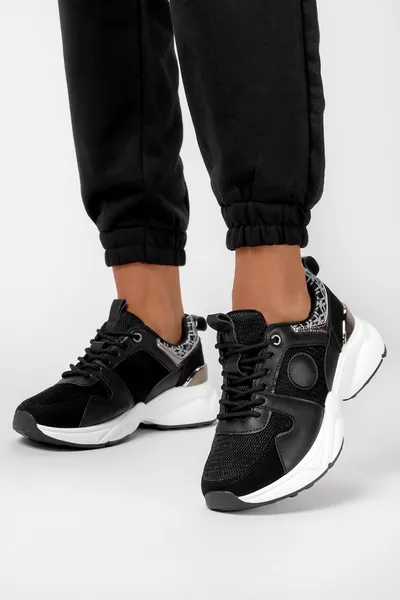 Casu Czarne sneakersy na koturnie buty sportowe sznurowane casu sj2162-1