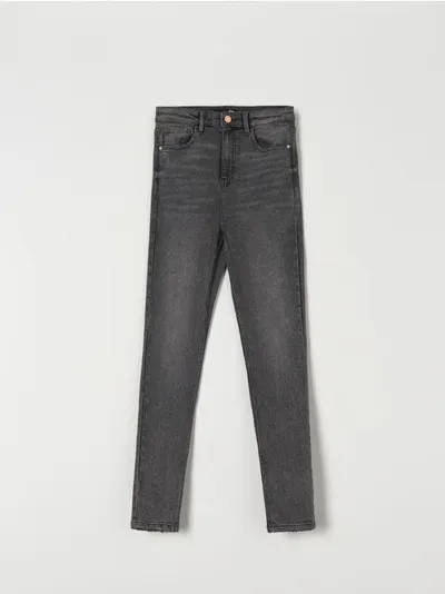 Sinsay Spodnie jeansowe skinny z wysokim stanem, wykonane z bawełny z domieszką elastycznych włókien. - szary