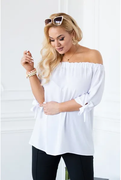 XL-ka Biała bluzka hiszpanka z wiązanym rękawem NINA