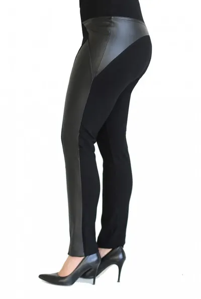 XL-ka Czarne klasyczne legginsy plus size z eco skórą - duże rozmiary JUDYTA