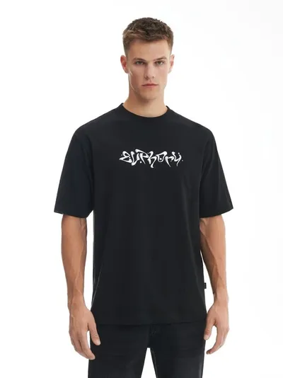 Cropp Czarny t-shirt z komtrastowym nadrukiem