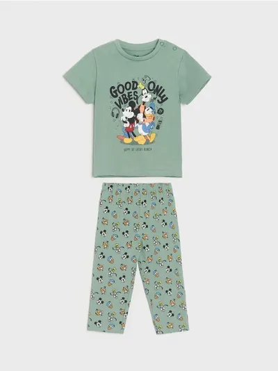 Sinsay Wygodna, bawełniana piżama z nadrukiem Myszki Miki i przyjaciół. - zielony