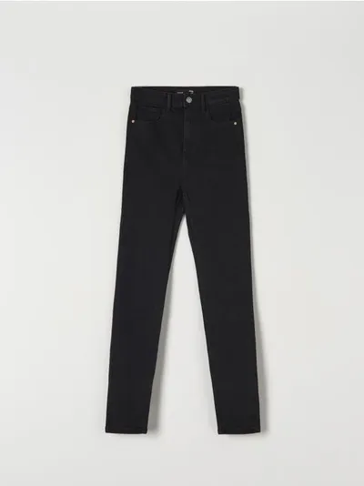 Sinsay Spodnie jeansowe skinny z wysokim stanem, wykonane z bawełny z domieszką elastycznych włókien. - czarny