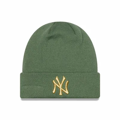 New Era Damska czapka zimowa NEW ERA WMNS METALLIC LOGO BEANIE NEW YORK YANKEES - zielona
