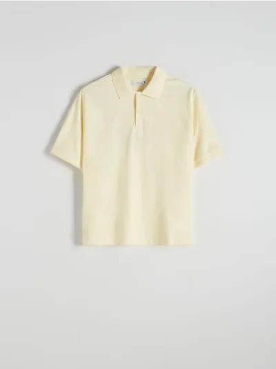 Reserved Koszulka polo o swobodnym kroju, z kolekcji PREMIUM, wykonana z bawełnianej dzianiny. - jasnożółty
