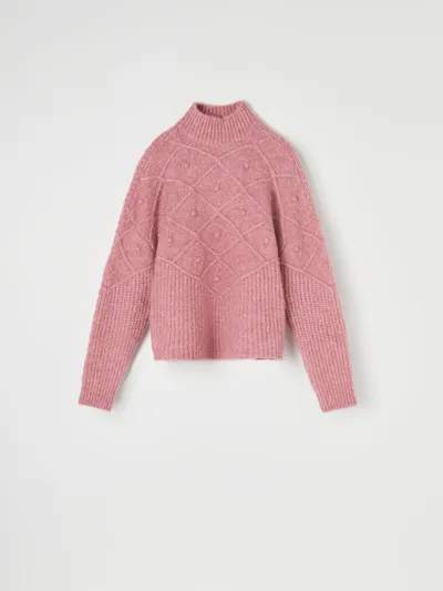 Sinsay Ciepły sweter ze stójką oraz dekoracyjnym spolotem z przodu i na rękawach. - różowy