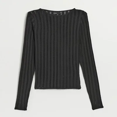 House Ażurowy sweter z bawełny czarny - Czarny