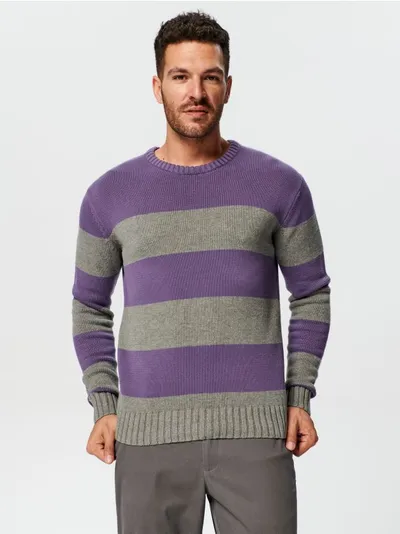 Sinsay Bawełniany sweter w paski uszyty z miękiej w dotyku dzianiny. - fioletowy