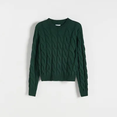 Reserved Sweter o warkoczowym splocie - Khaki