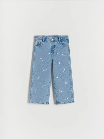 Reserved Jeansy typu straight, uszyte z bawełnianej tkaniny. - niebieski