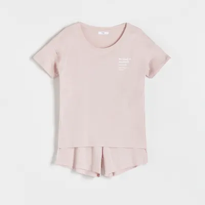 Reserved Dwuczęściowa piżama z nadrukiem - Różowy