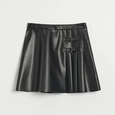 House Plisowana spódnica mini z imitacji skóry - Czarny