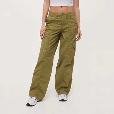 House Spodnie wide leg z kieszeniami cargo khaki - Zielony