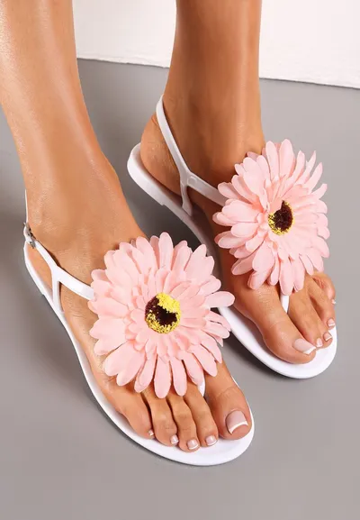 Renee Białe Sandały Japonki z Kwiatem Tristiva