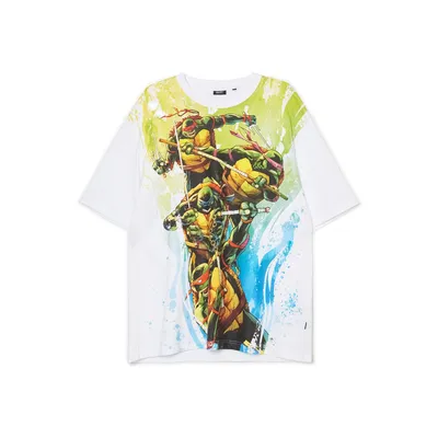 Cropp Biały t-shirt z nadrukiem Żółwie Ninja