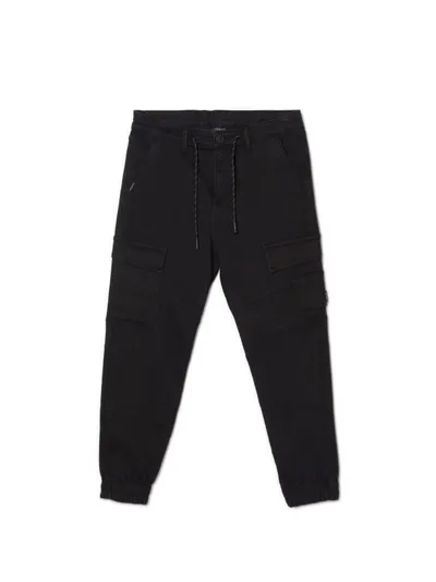 Cropp Czarne jeansowe joggery cargo