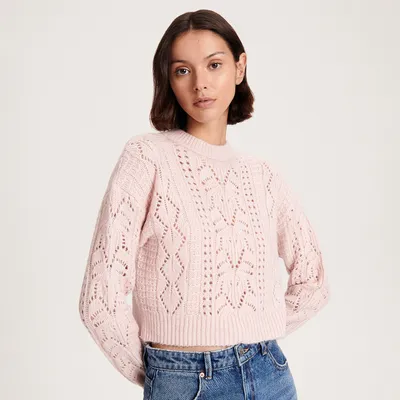 Reserved Sweter z ażurowym wzorem - Różowy