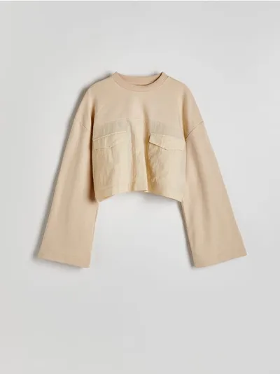 Reserved Bluza o prostym kroju wykonana z łączonych materiałów z bawełną. - beżowy