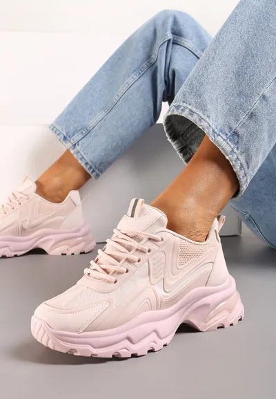 Renee Różowe Klasyczne Sneakersy Sznurowane na Niskiej Platformie Lenivia