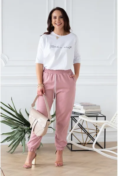 XL-ka Różowe eleganckie spodnie ze ściągaczami - VIVIANE