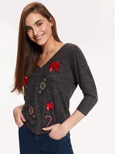 Top Secret świąteczny sweter z ozdobną aplikacją