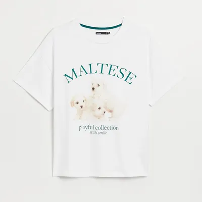 House Luźna koszulka nadrukiem Maltese biała - Biały