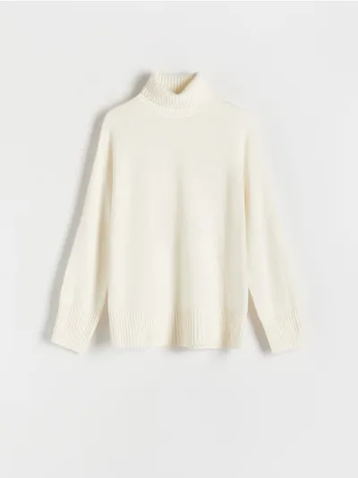 Reserved Sweter o swobodnym fasonie, wykonany z przyjemnej w dotyku tkaniny z wełną. - złamana biel