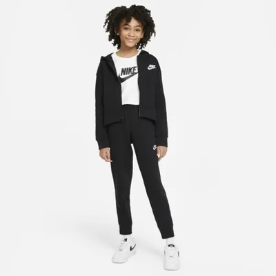 Nike Bluza z kapturem i zamkiem na całej długości dla dużych dzieci (dziewcząt) Nike Sportswear Club Fleece - Czerń