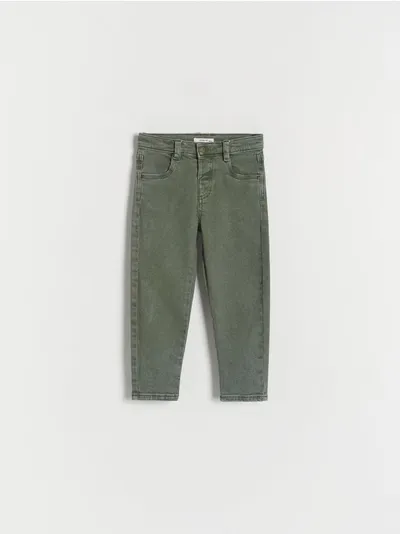 Reserved Spodnie slim o regularnym kroju, wykonane z tkaniny z bawełną. - zielony