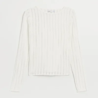House Ażurowy sweter z bawełny biały - Biały