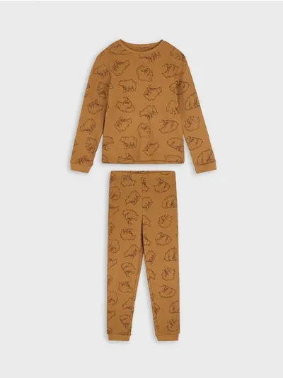 Sinsay Wygodna, bawełniana piżama dwuczęściowa. - brązowy