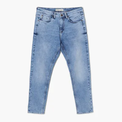 Cropp Jasne jeansy straight z efektem sprania - Niebieski