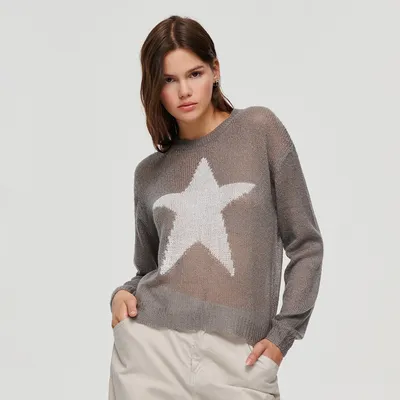 House Luźny sweter z motywem gwiazdy brązowy - Szary