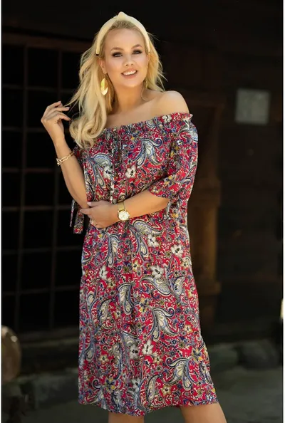 XL-ka Amarantowa sukienka hiszpanka w orientalny wzór - Loara