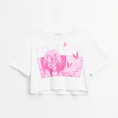 House Krótka koszulka z nadrukiem Pixie Girl - Biały