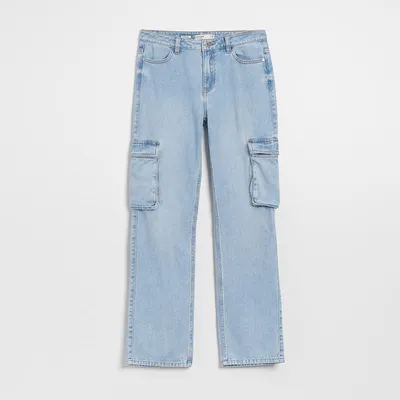 House Jasnoniebieskie jeansy straight fit z kieszeniami cargo - Niebieski