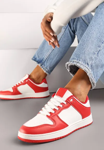 Renee Czerwone Sznurowane Sneakersy na Płaskiej Podeszwie z Imitacji Skóry Bioriana