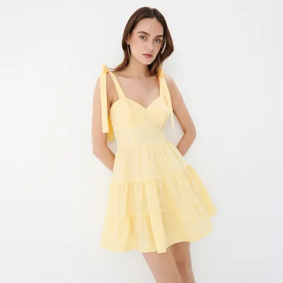 Mohito Bawełniana sukienka mini na ramiączkach - Żółty