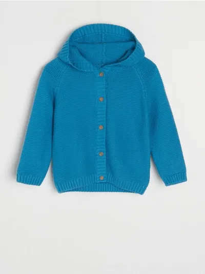 Sinsay Wygodny sweter z kapturem ozdobionym uszkami. Wykonany z miękkiej, bawełnianej dzianiny. - niebieski