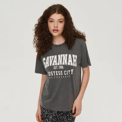 Sinsay Luźna koszulka z nadrukiem Savannah szara - Szary