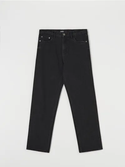 Sinsay Spodnie jeansowe o kroju loose fit z modnymi przetarciami, uszyte z bawełny. - czarny