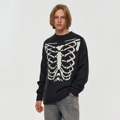 House Czarny sweter ze szkieletem klatki piersiowej - Czarny