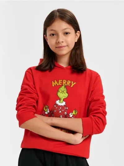 Sinsay Bawełniana bluza z ozdobnym, świątecznym nadrukiem Grincha. - czerwony
