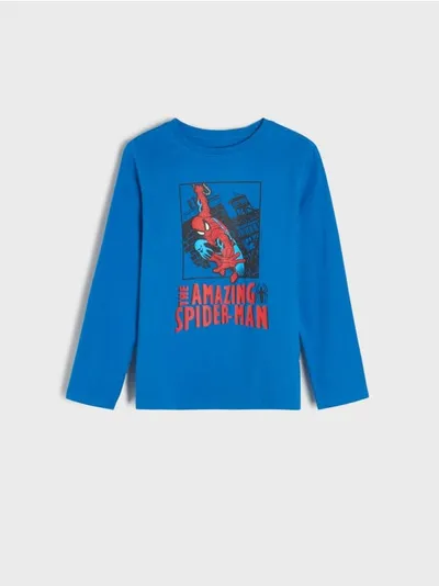 Sinsay Wygodna koszulka wykonana z bawełny i z ozdobnym nadrukiem Spidermana. - niebieski