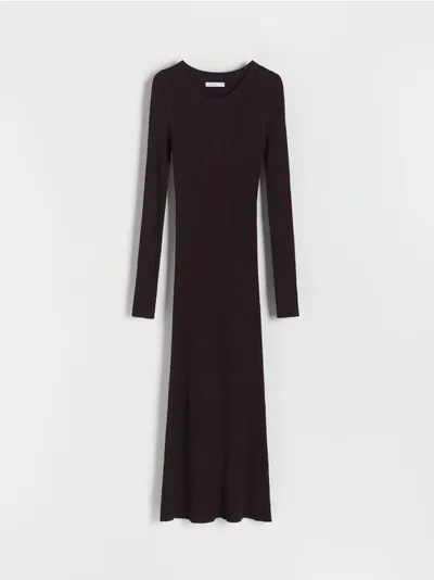 Reserved Sukienka o dopasowanym kroju, wykonana z prążkowanej dzianiny z wiskozą. - czarny