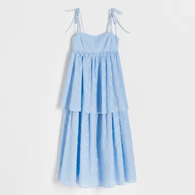 Reserved Sukienka midi z falbanami - Niebieski
