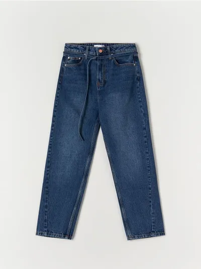 Sinsay Spodnie jeansowe o luźnym kroju wykonane w 100% z bawełny. - granatowy