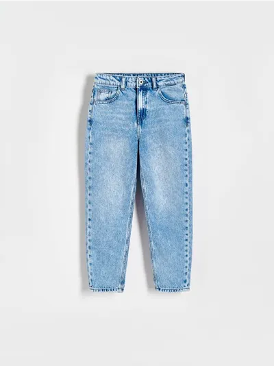 Reserved Jeansy typu loose fit, wykonane z bawełnianej tkaniny z efektem sprania. - niebieski
