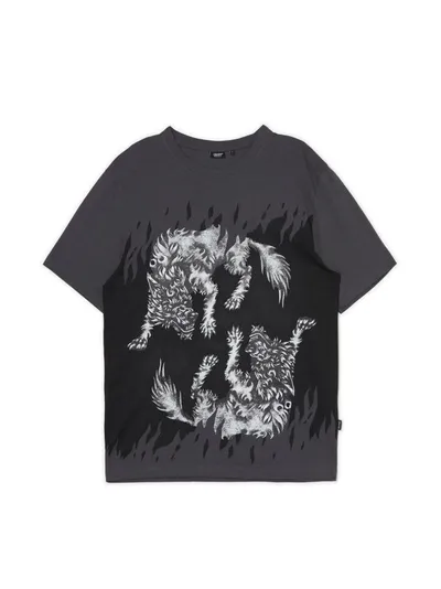 Cropp Ciemnoszary t-shirt z wilkami